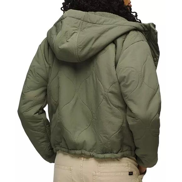 Prana Encinitas Jacket Women's XS Rye Green Quilted Sherpa Fleece Lining Hooded - Picture 2 of 9